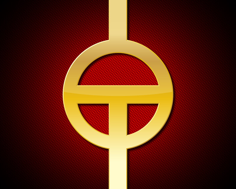 golden symbol on red background
