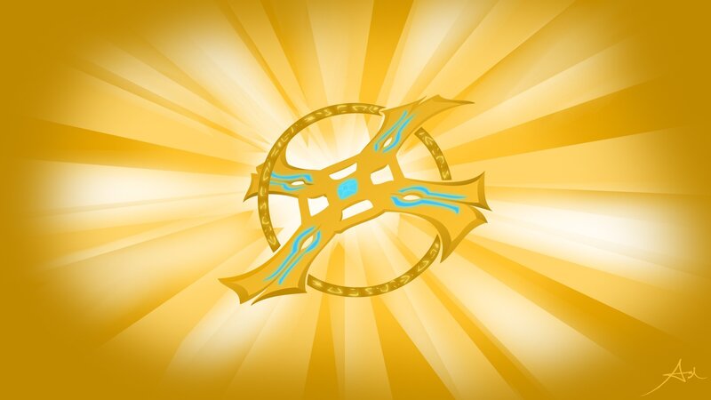 Golden Symbol with Blue Accents