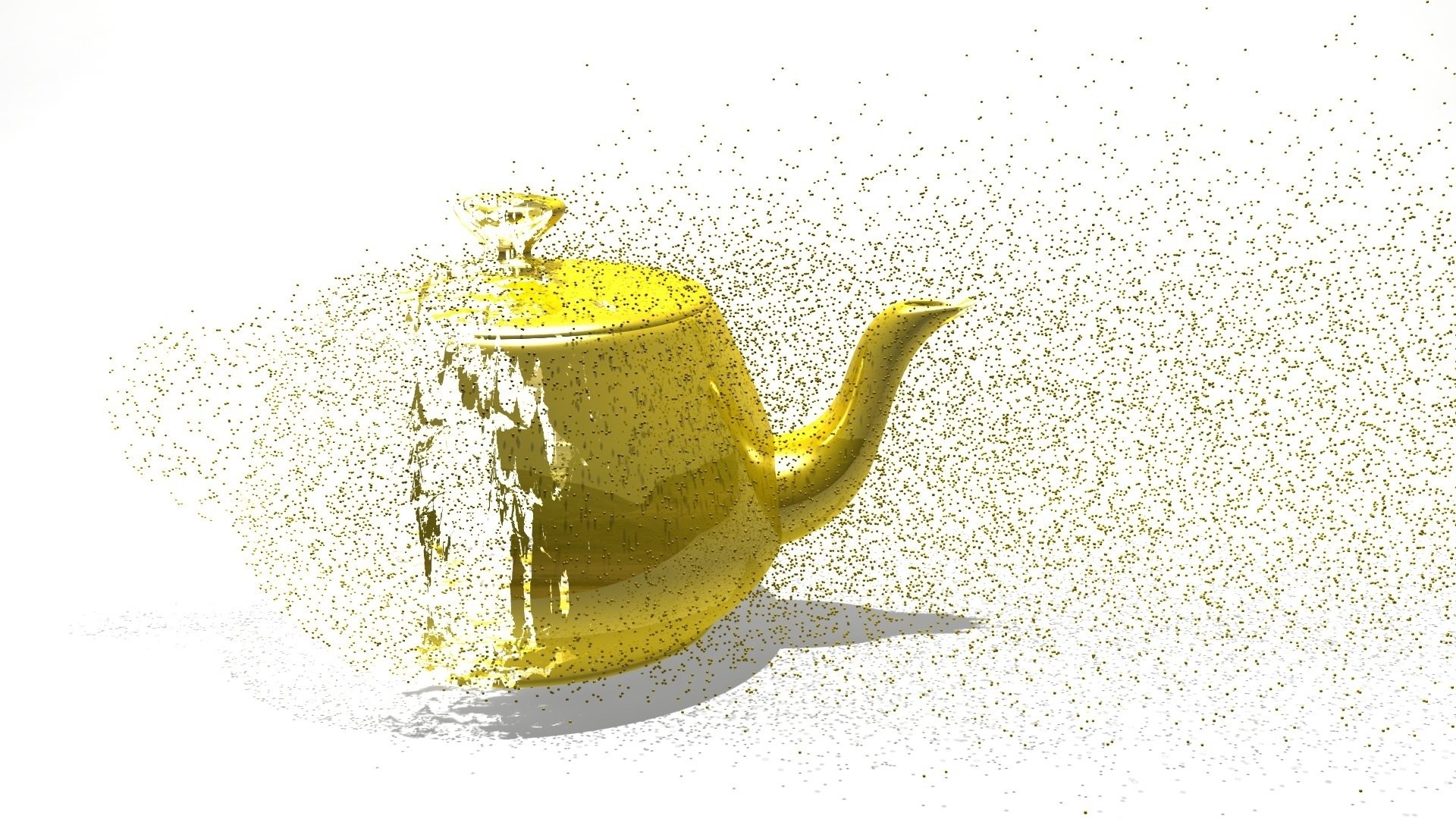Golden teapot disintegrating