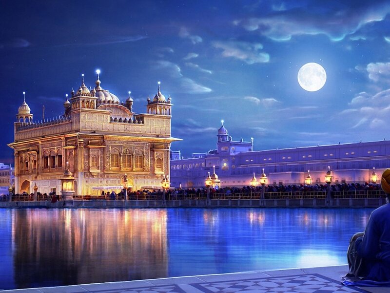 Golden Temple at Night — Blue