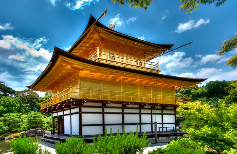 Golden Temple Building — Gold, Serene, Afternoon, Photograph, Trees, Sky