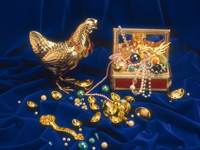 Golden treasures on blue velvet