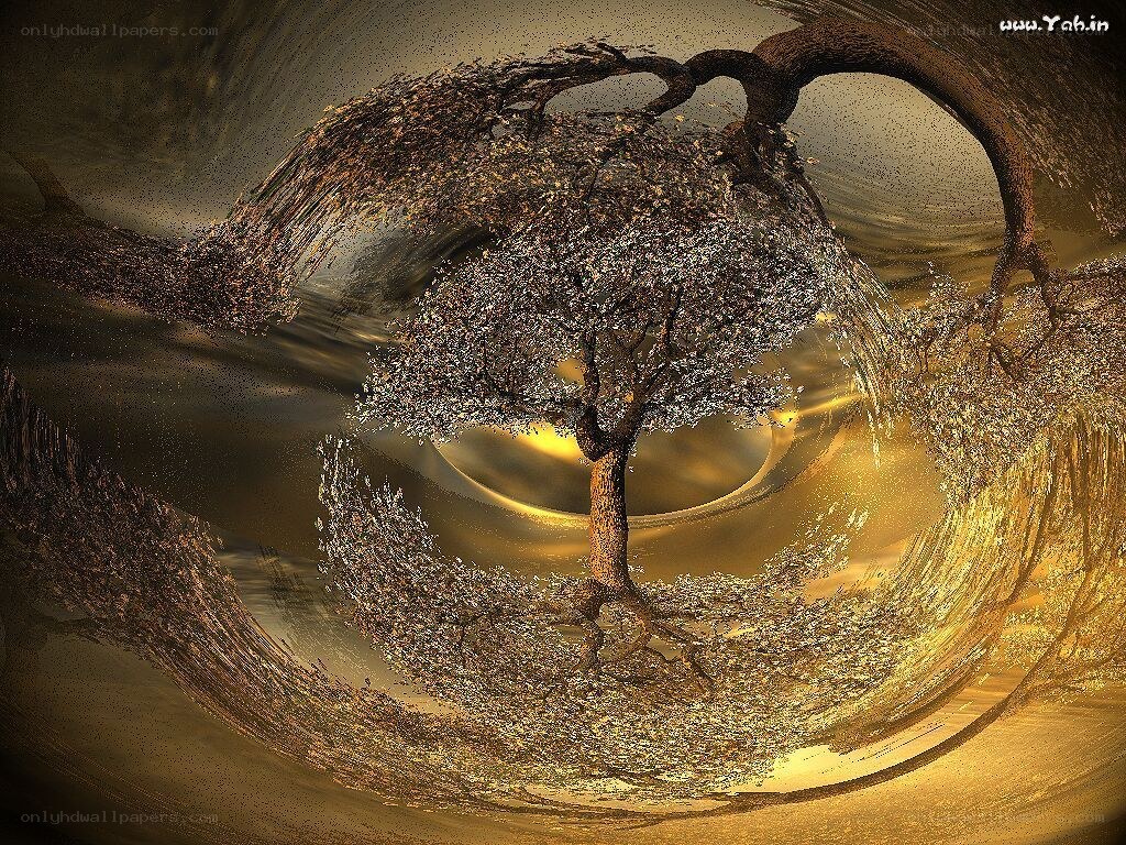 Golden tree in a swirling vortex