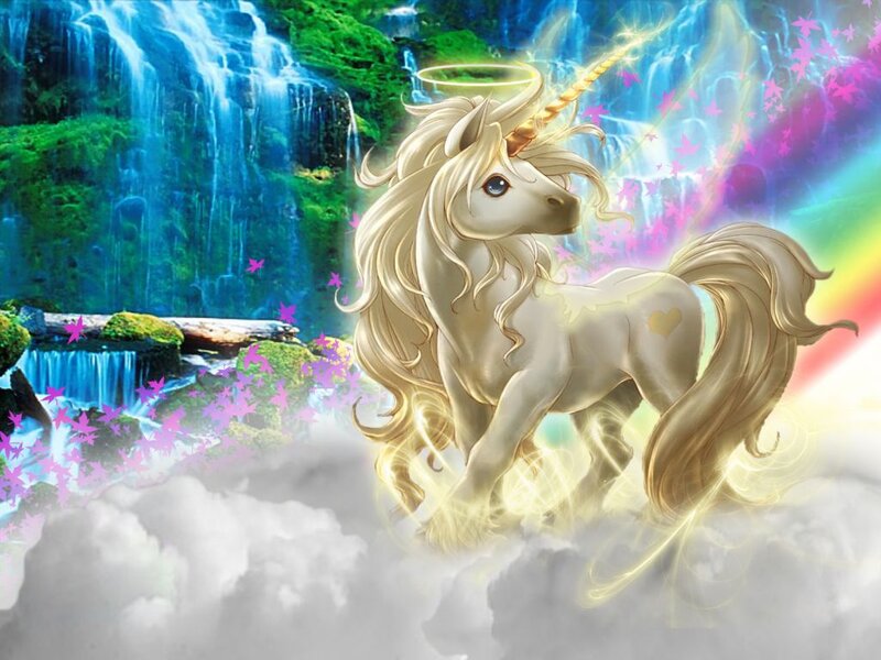 Golden Unicorn in Clouds