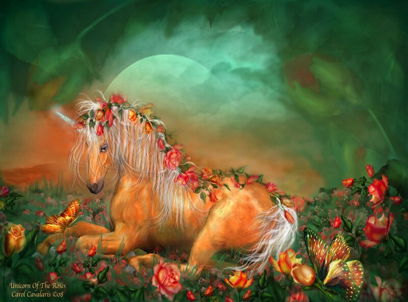 Golden Unicorn in Flowers