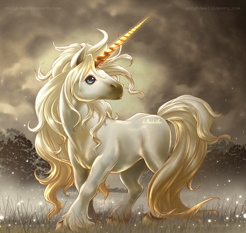 golden unicorn in misty field