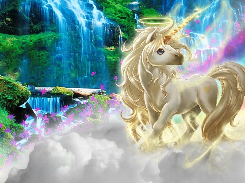 Golden Unicorn with Halo — White