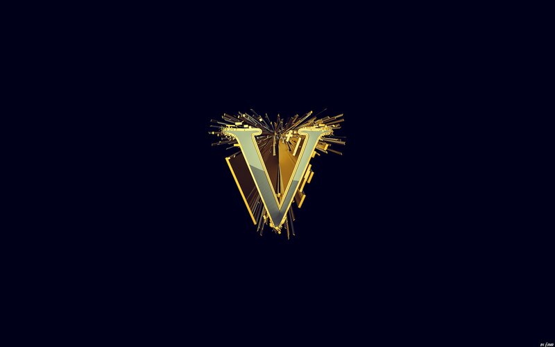 Golden V logo on dark background