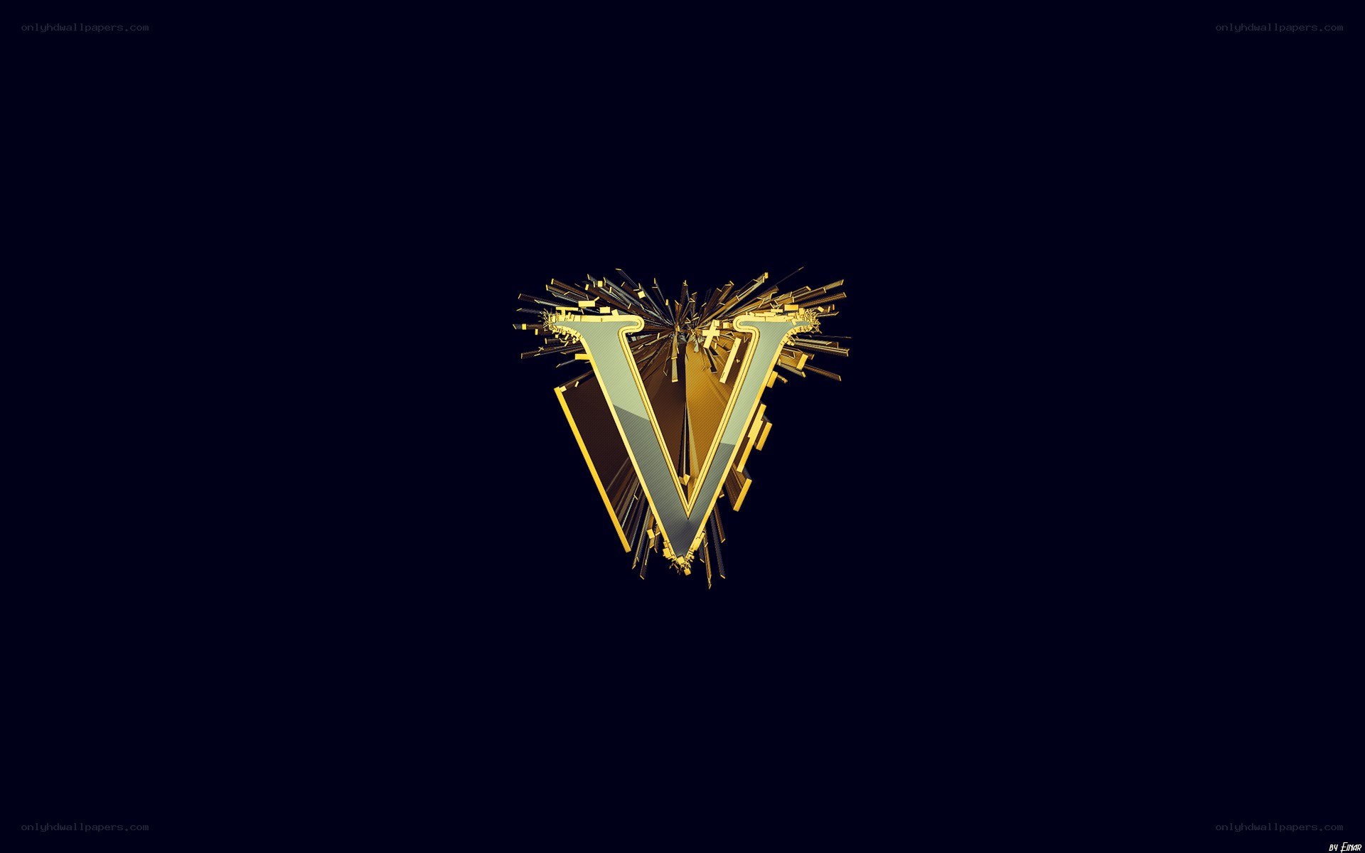 Golden V logo on dark background