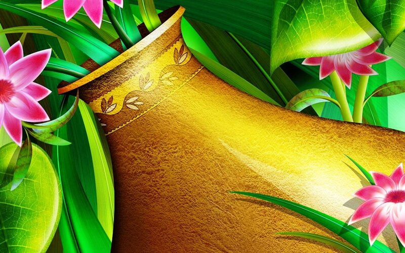 Golden Vase with Flowers — Green