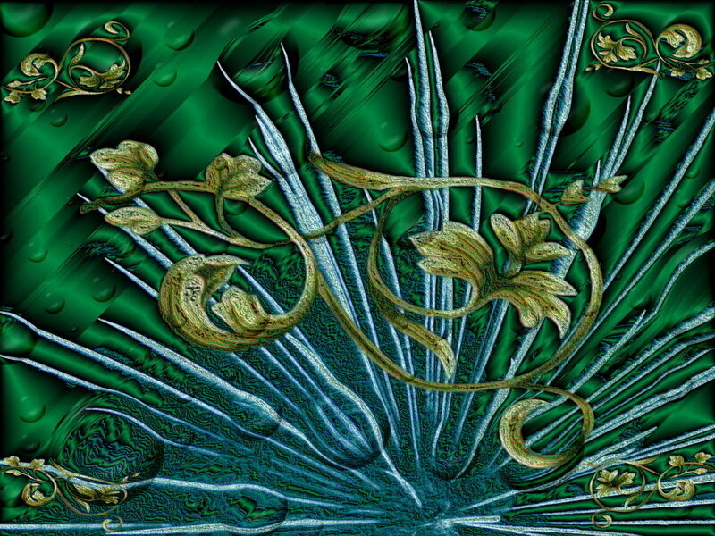 Golden Vines on Green Background