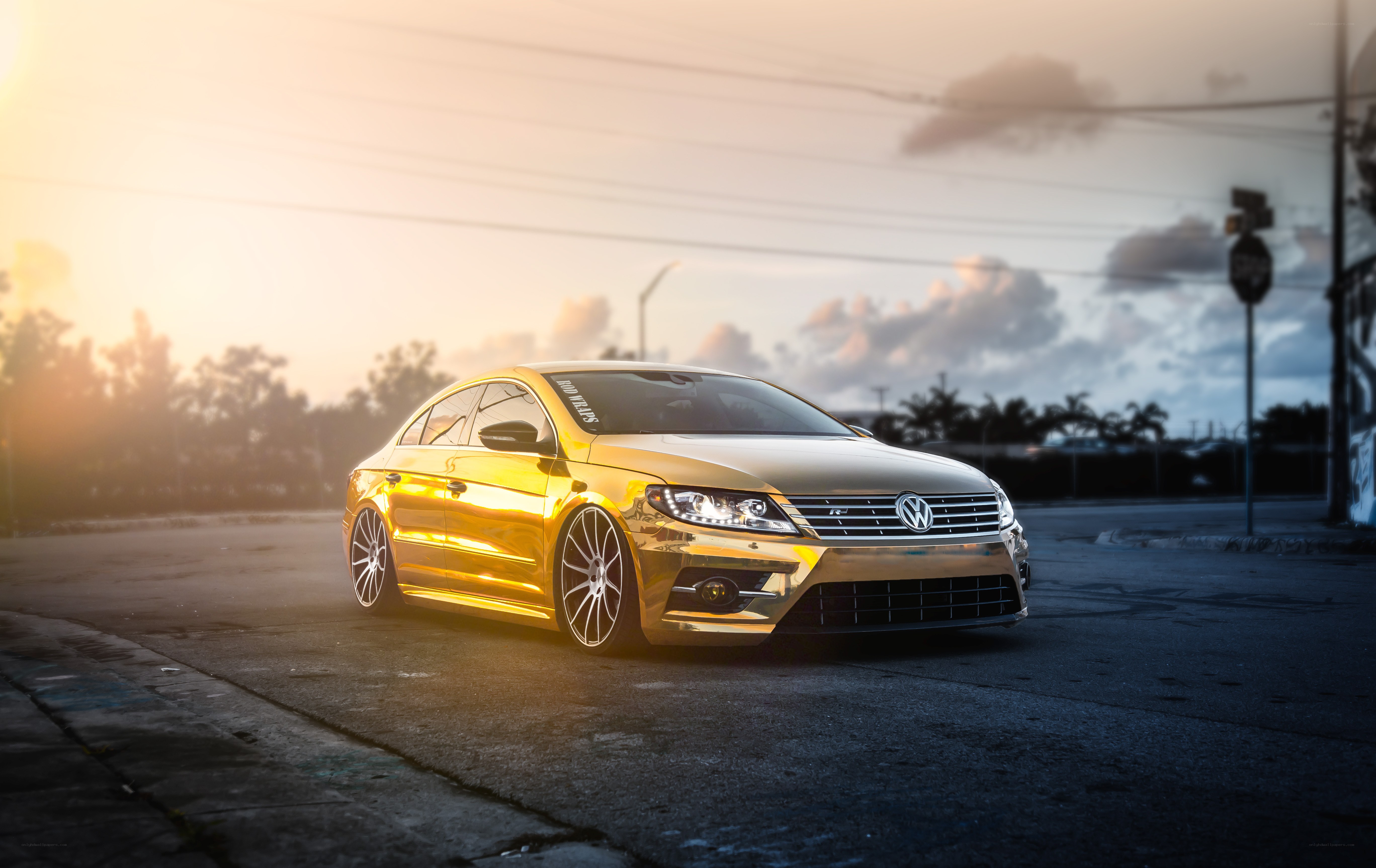 golden volkswagen at sunset