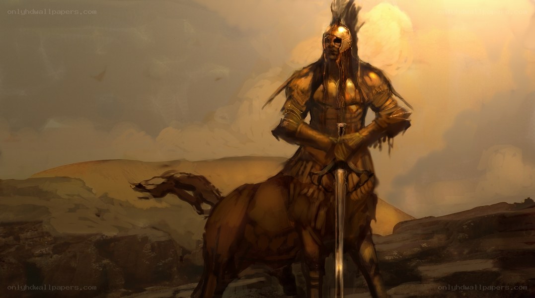 golden warrior on horseback