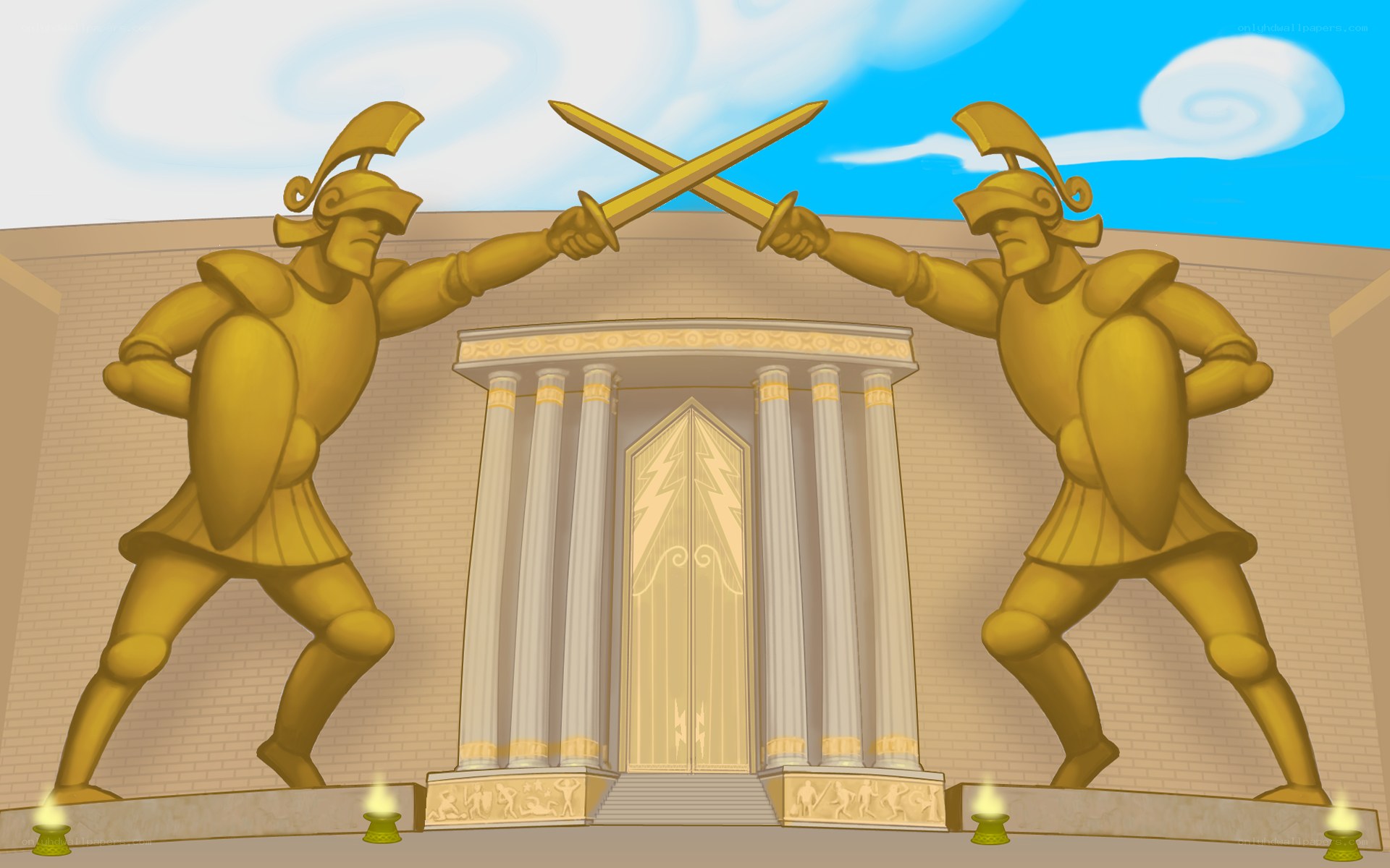 Golden warrior statues