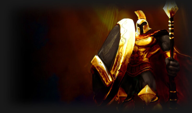 golden warrior with shield and spear