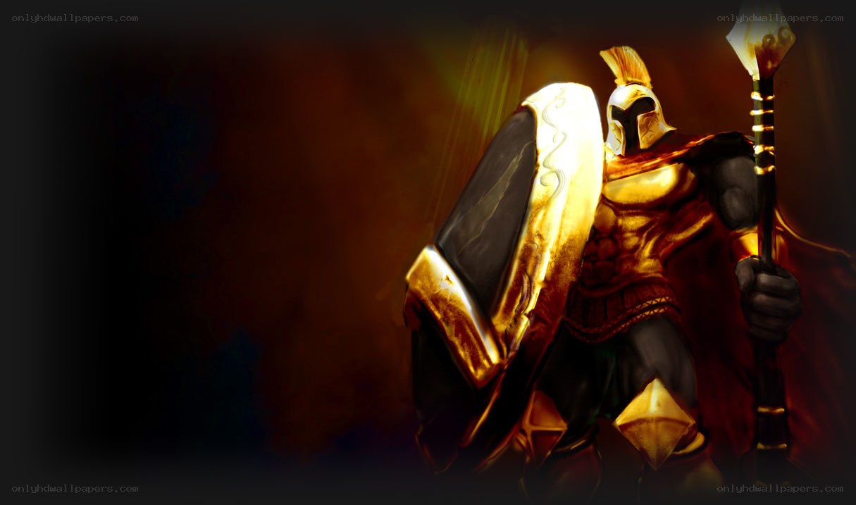 golden warrior with shield and spear