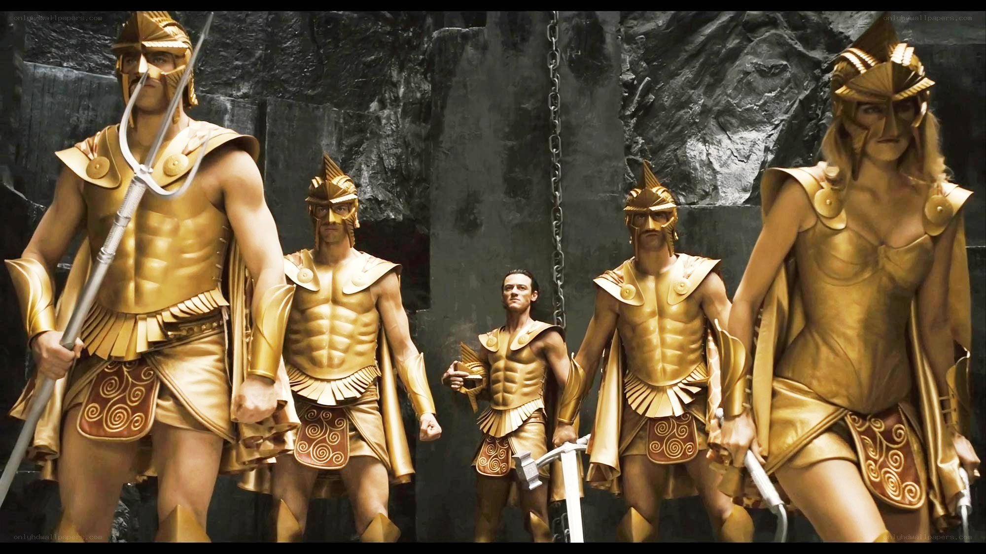 golden warriors in a cave