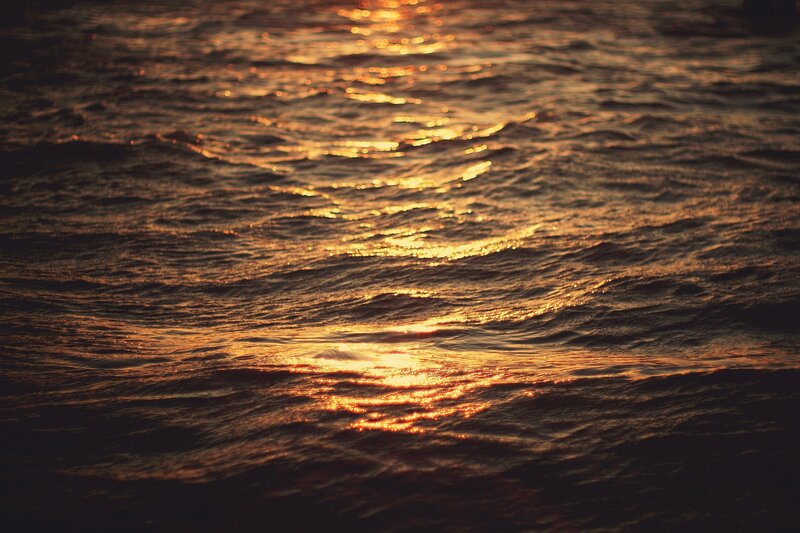 Golden Water Reflections — Gold, Serene, Sunset, Photograph