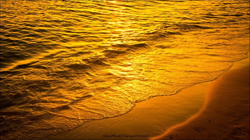 Golden Waves on Beach — Gold