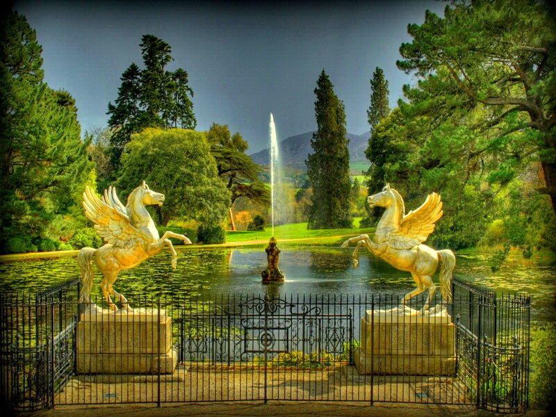 Golden Winged Horse Statues