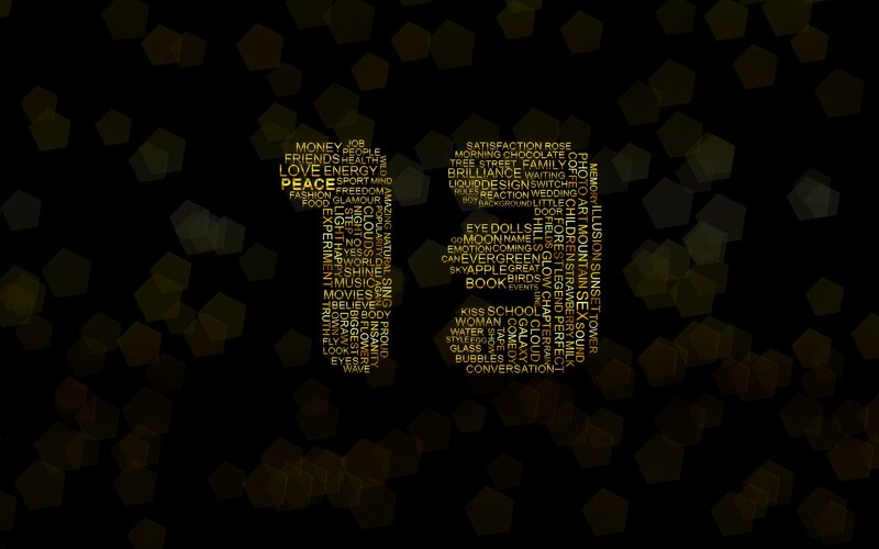 Golden word art on dark background