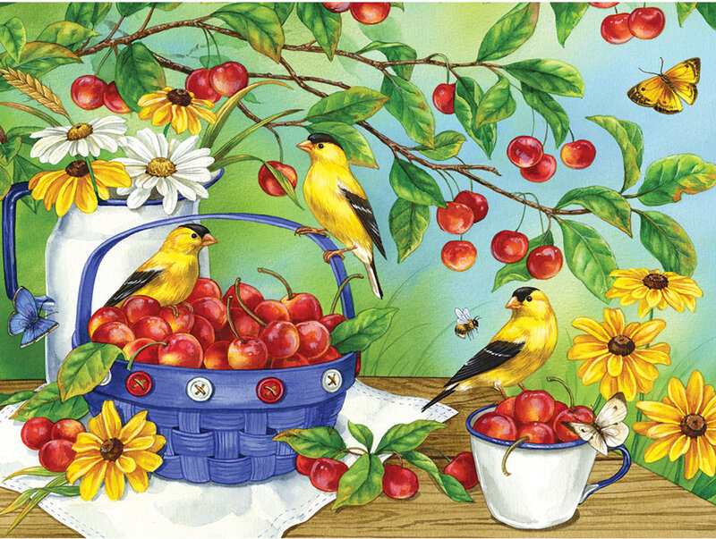 Goldfinches with Cherries — Yellow