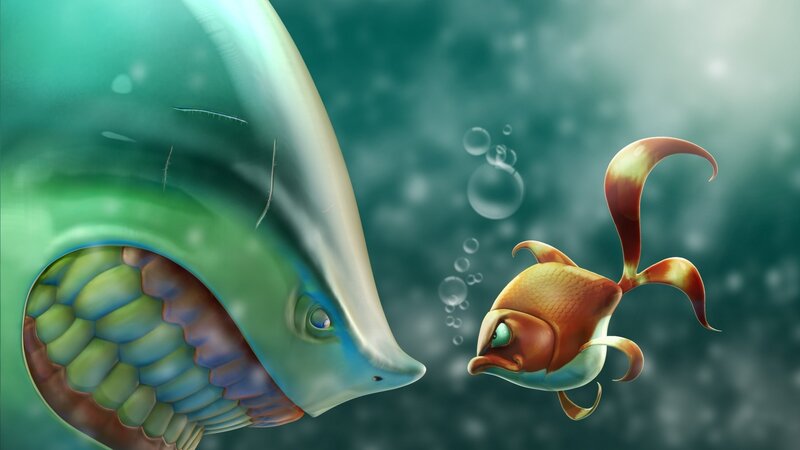 Goldfish Facing Whale