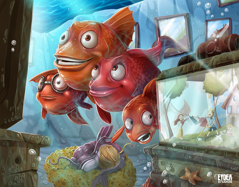 Goldfish in Aquarium — Blue, Playful