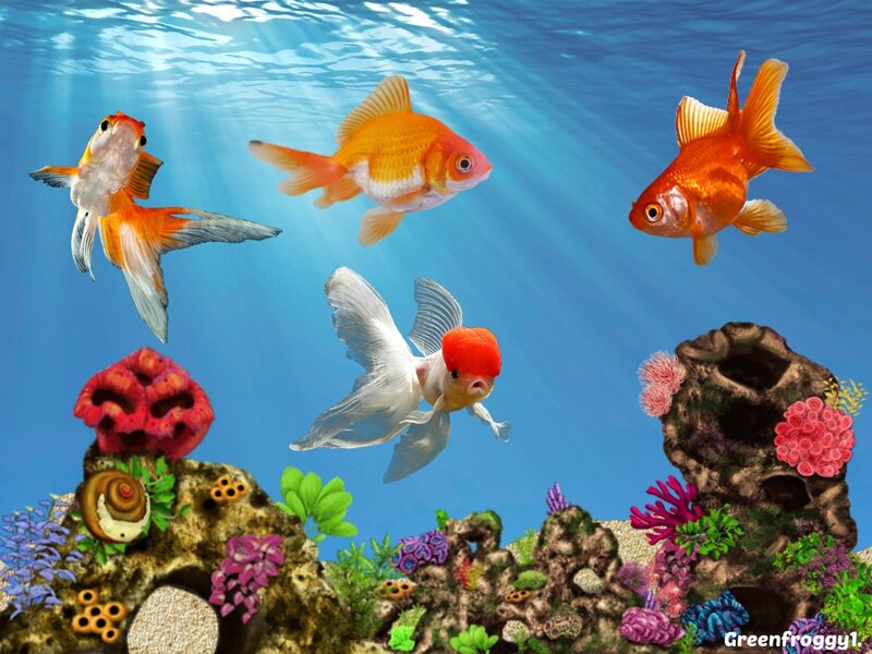 Goldfish in Aquarium — Blue, Serene, Digital Art
