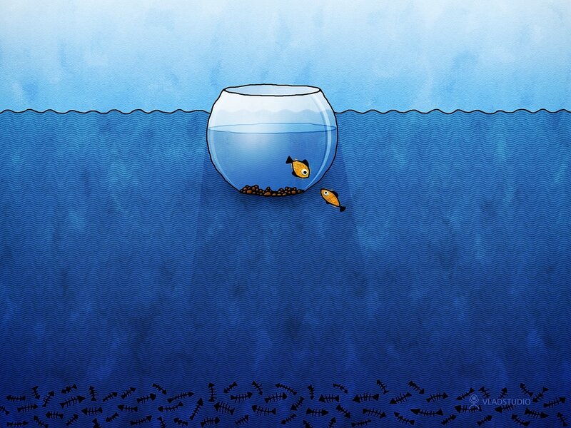 Goldfish in Bowl — Blue