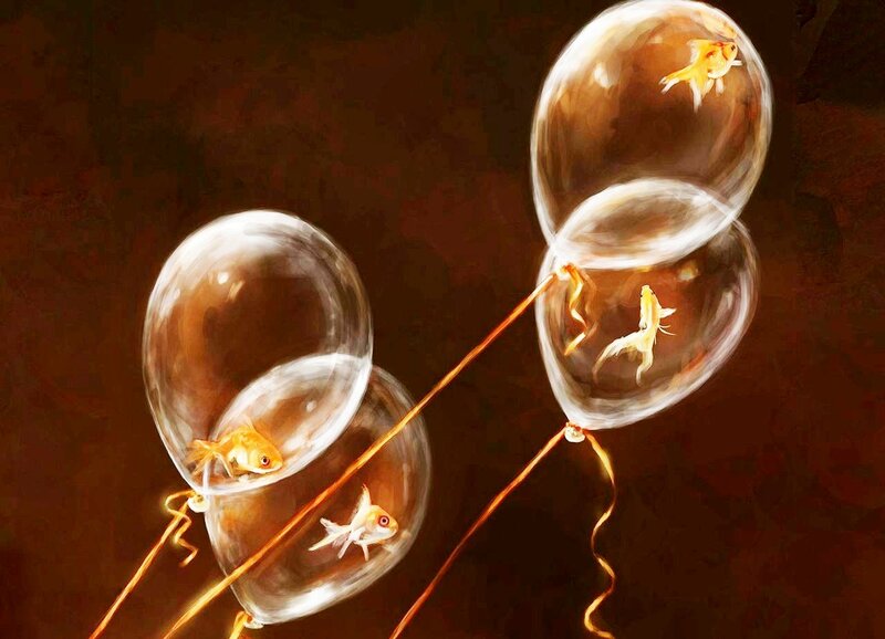 Goldfish in Bubbles — Brown