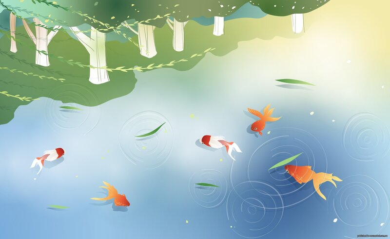 Goldfish in Pond — Blue