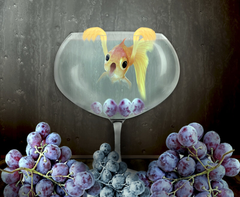 Goldfish in Wine Glass — Purple