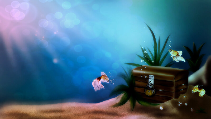 Goldfish Near Treasure Chest — Blue
