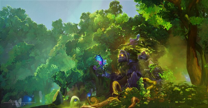 Golem and Dragon in Forest