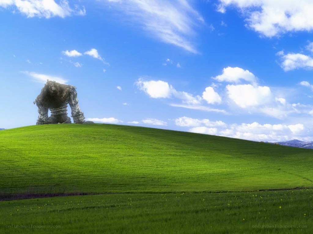 Golem on a green hill