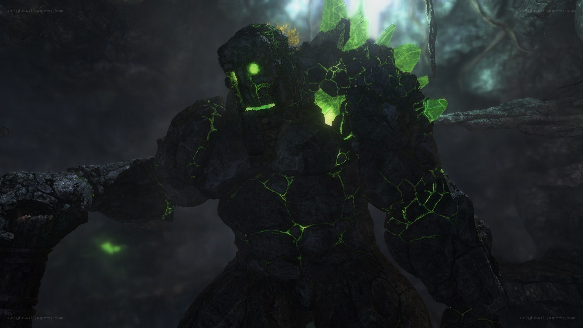 Golem with glowing green cracks