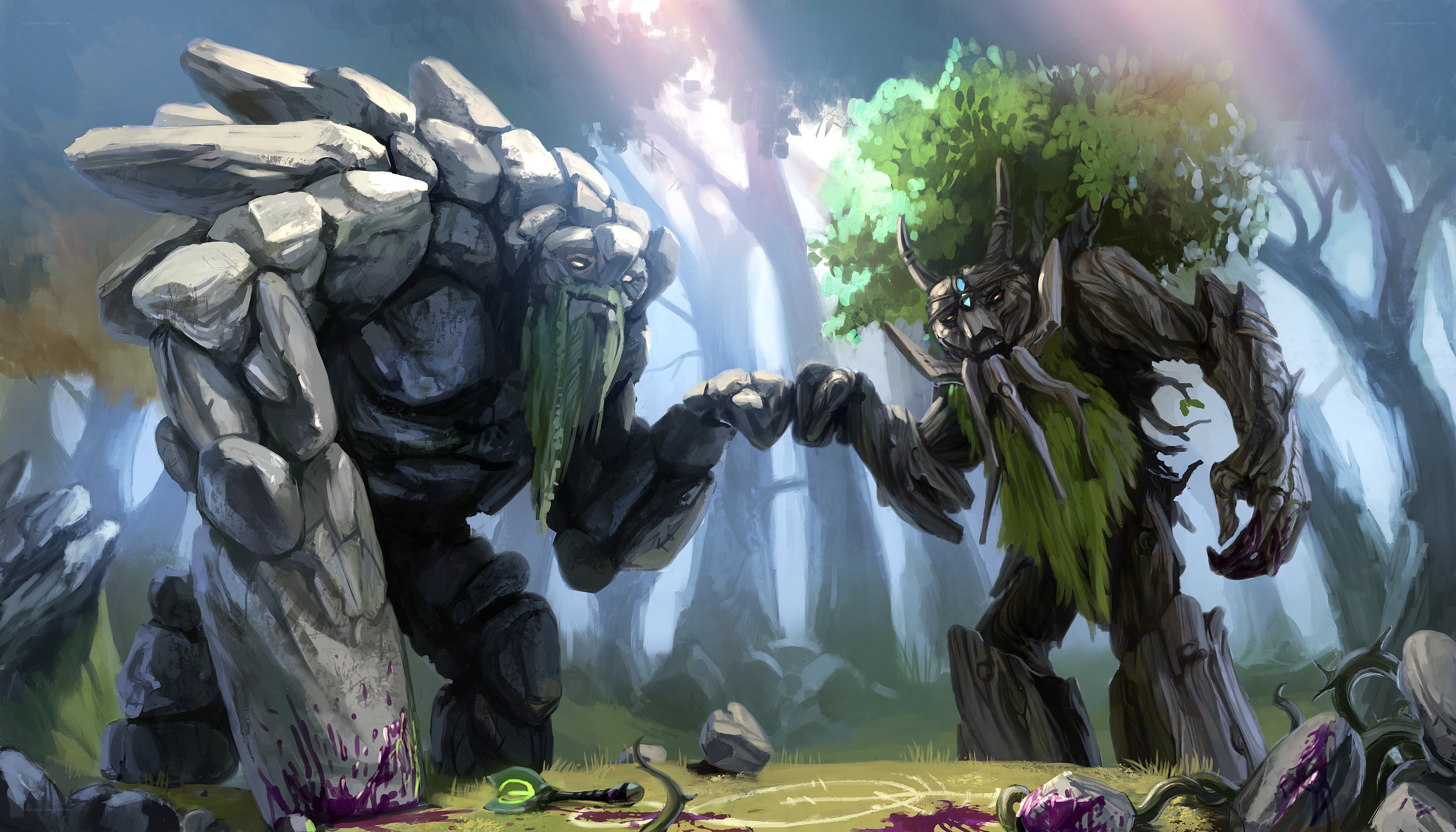 Golems in a mystical forest