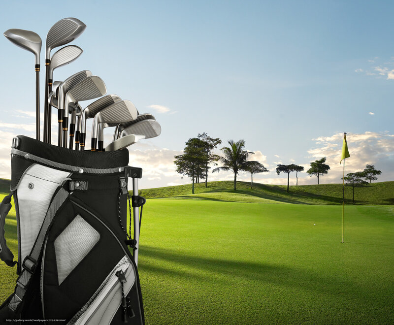 Golf bag on a sunny course