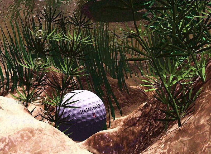Golf ball underwater in reeds