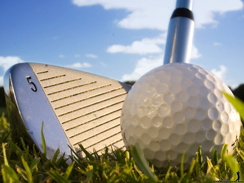 Golf club and ball on grass