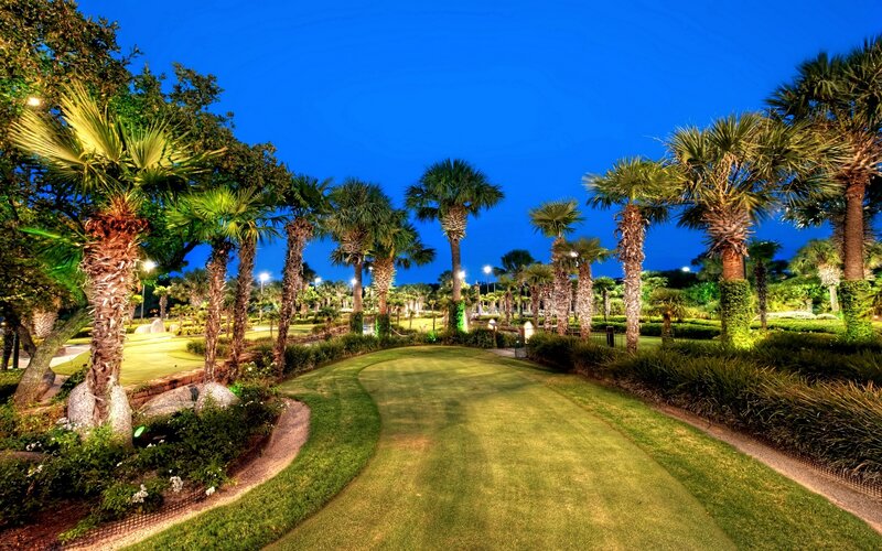 golf course at dusk