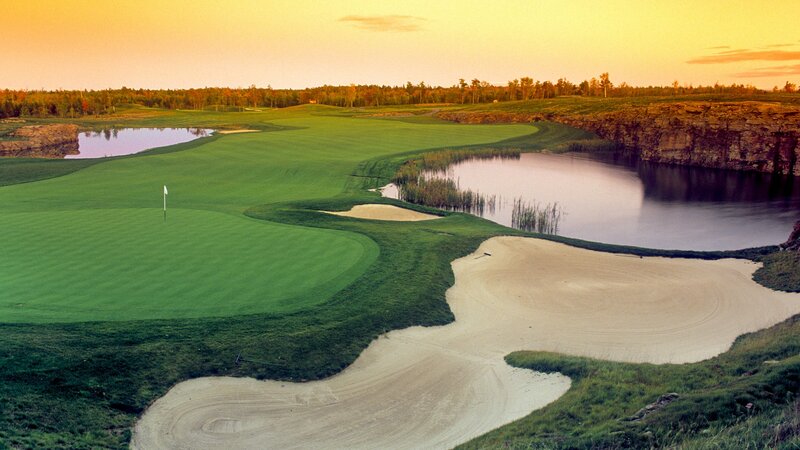Golf course at sunset