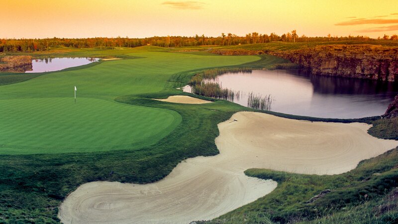 Golf course at sunset