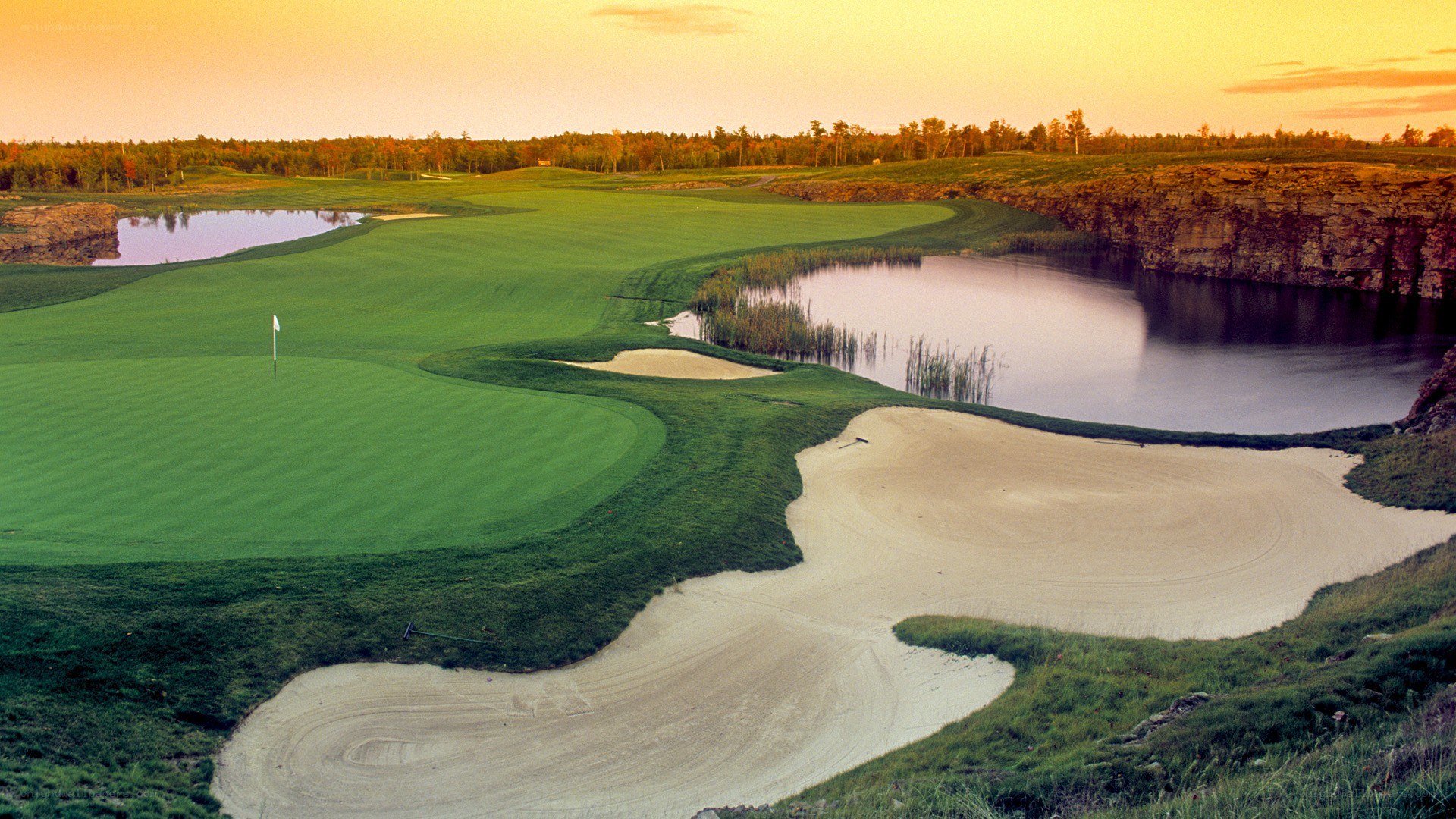 Golf course at sunset