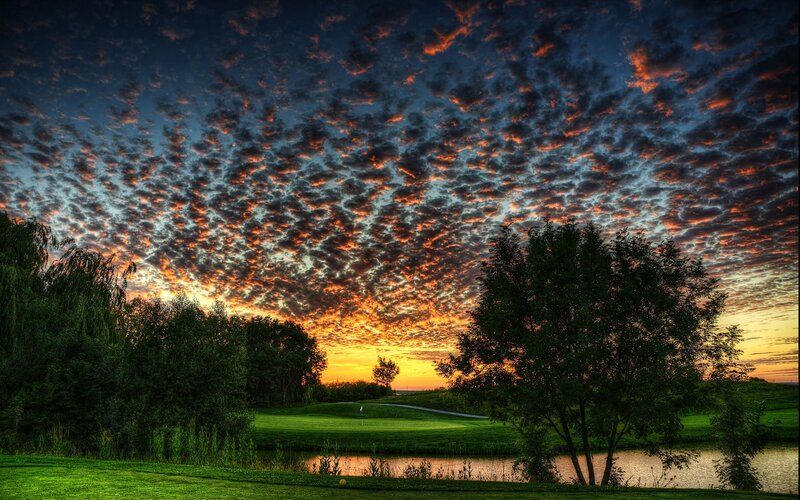 Golf course at sunset