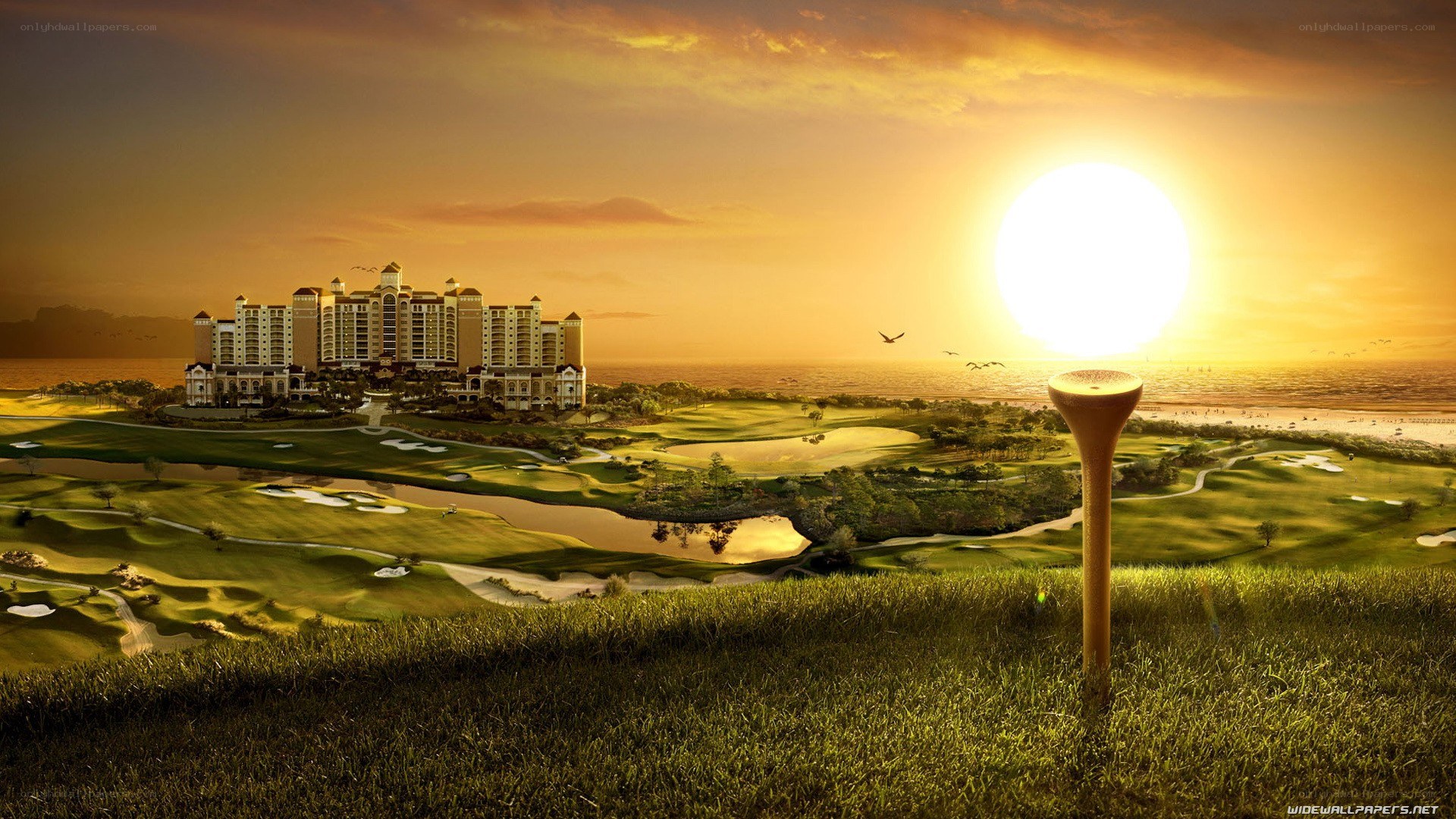 Golf course at sunset