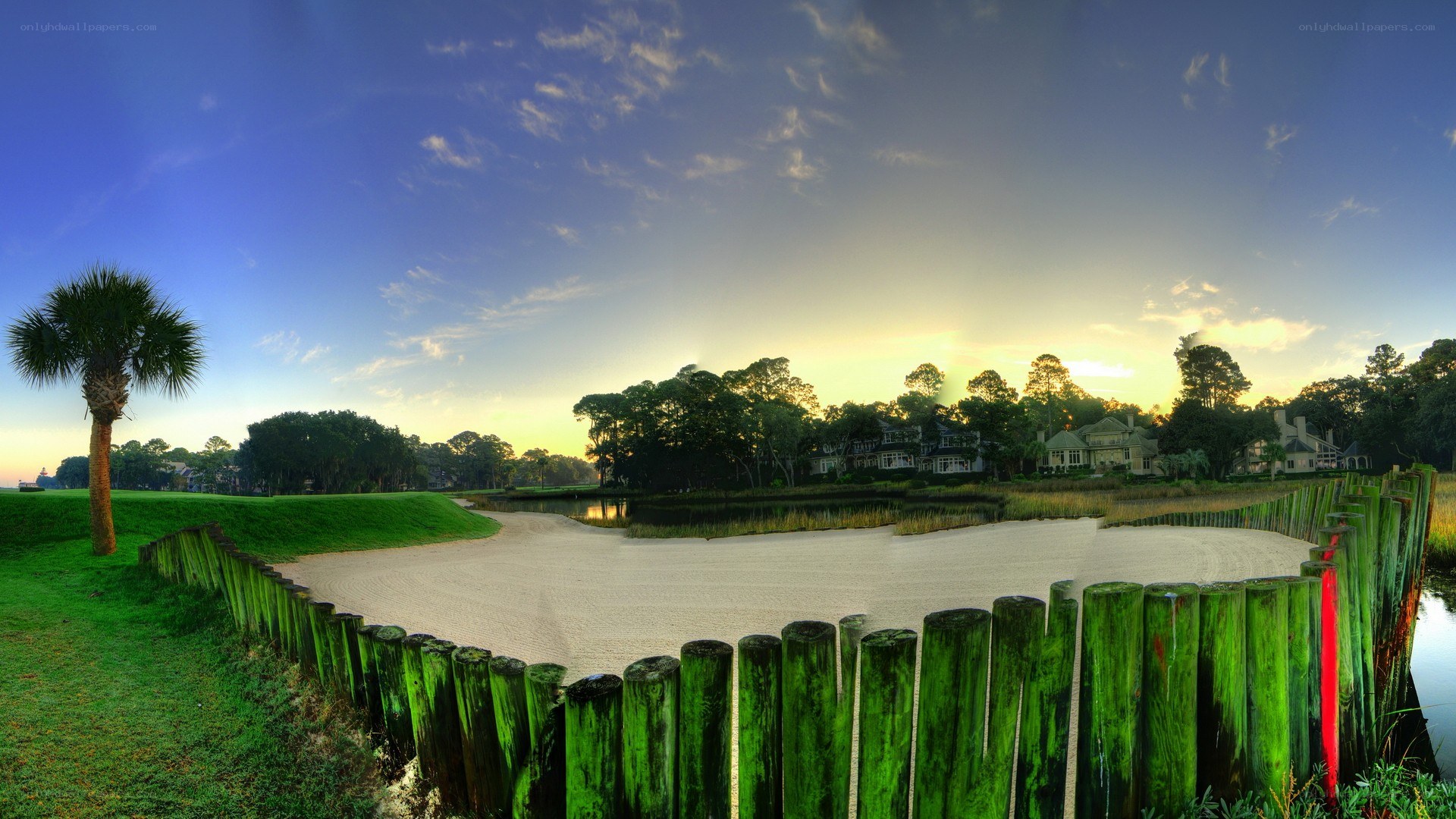 Golf course at sunset