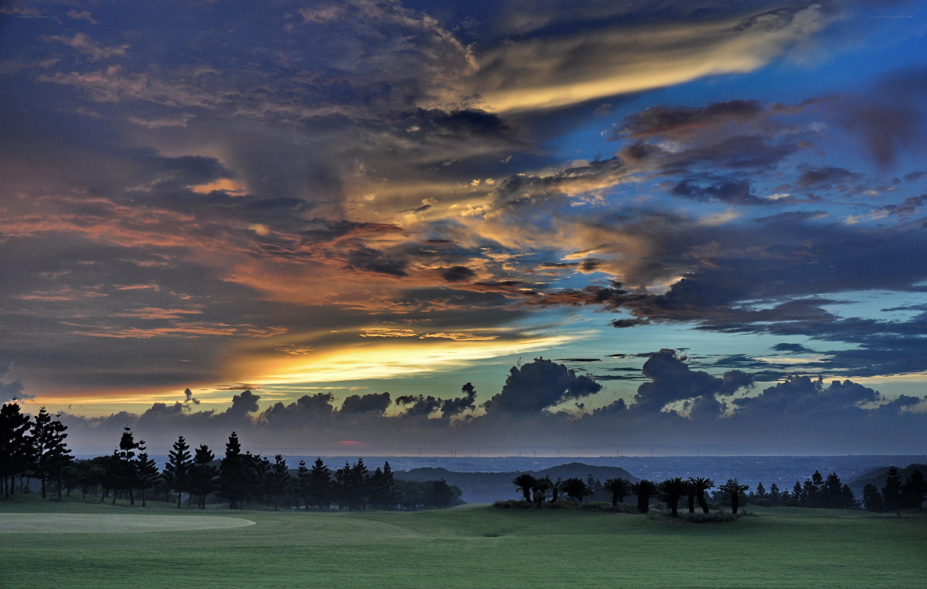 Golf course at sunset