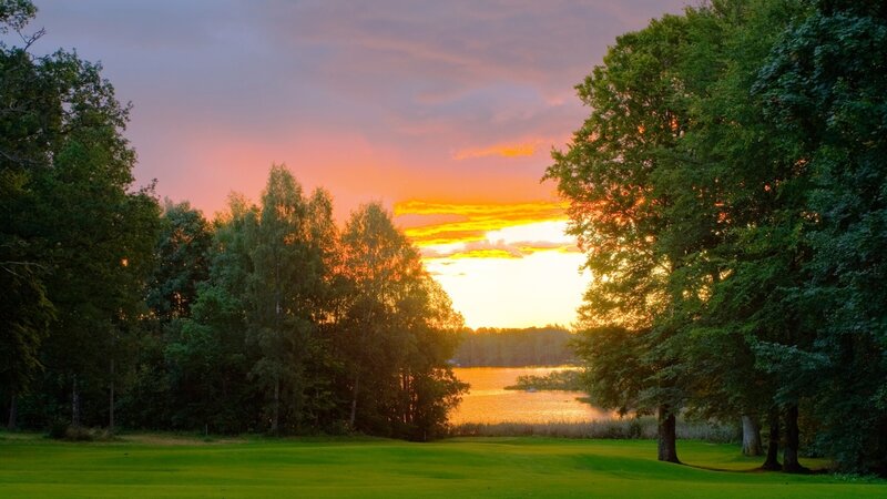 Golf course at sunset